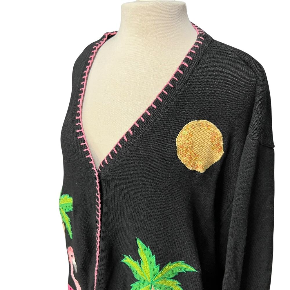 QUACKER FACTORY Funky Artsy Cardigan Sweater 3XL Flamingos Granny Teacher Cozy - Picture 7 of 9